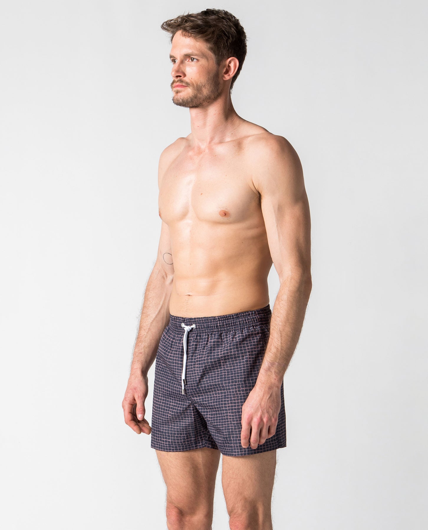 Printed Navy and Brown Recycled Fabric Swim Short | Sunno by Bene Cape ...