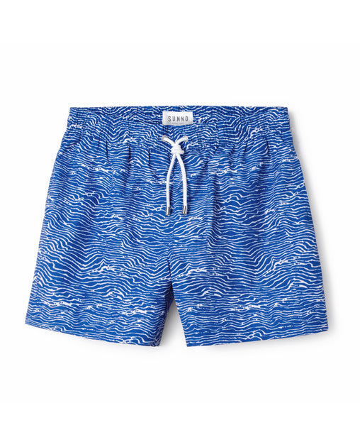 Printed Blue & White Swim Short | Sunno by Bene Cape – SUNNO BY BENE CAPE